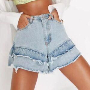 Misguided ruffled Denim Frayed Hem Women Shorts